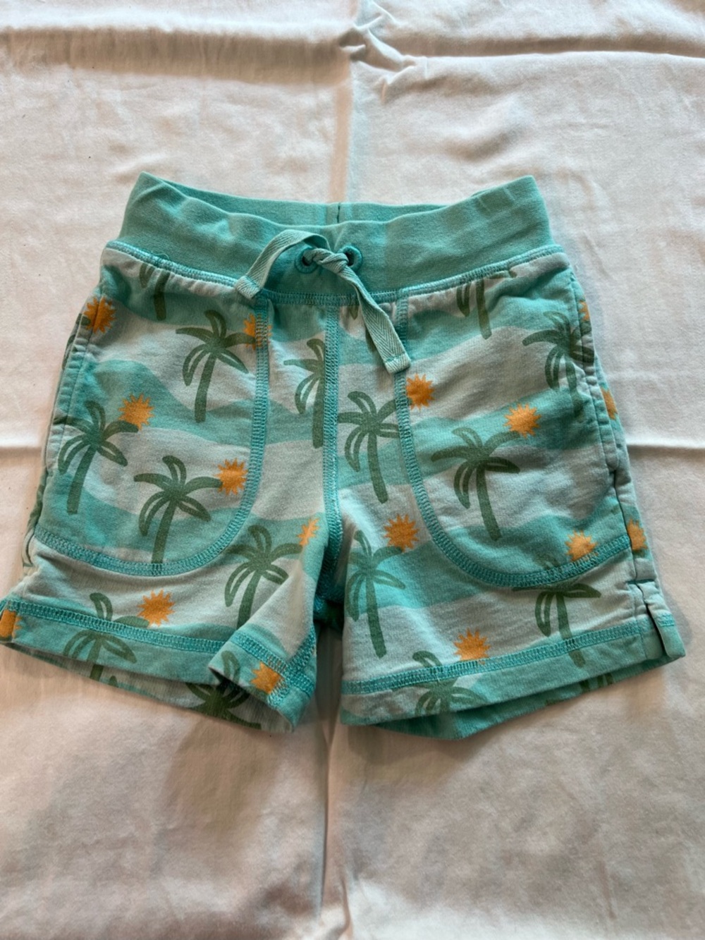 Hanna Andersson Teal Palm Tree Print Kids Cargo Shorts 3T